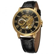 Часы мужские скелетоны Forsining механические black and gold U8077